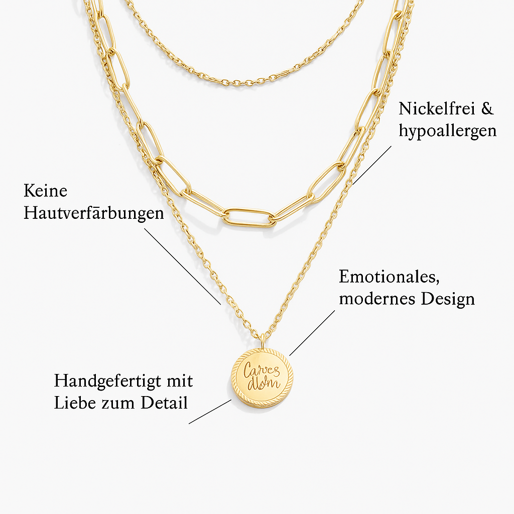 Lea – Többrétegű arany színű nyaklánc elegáns vonalakkal.