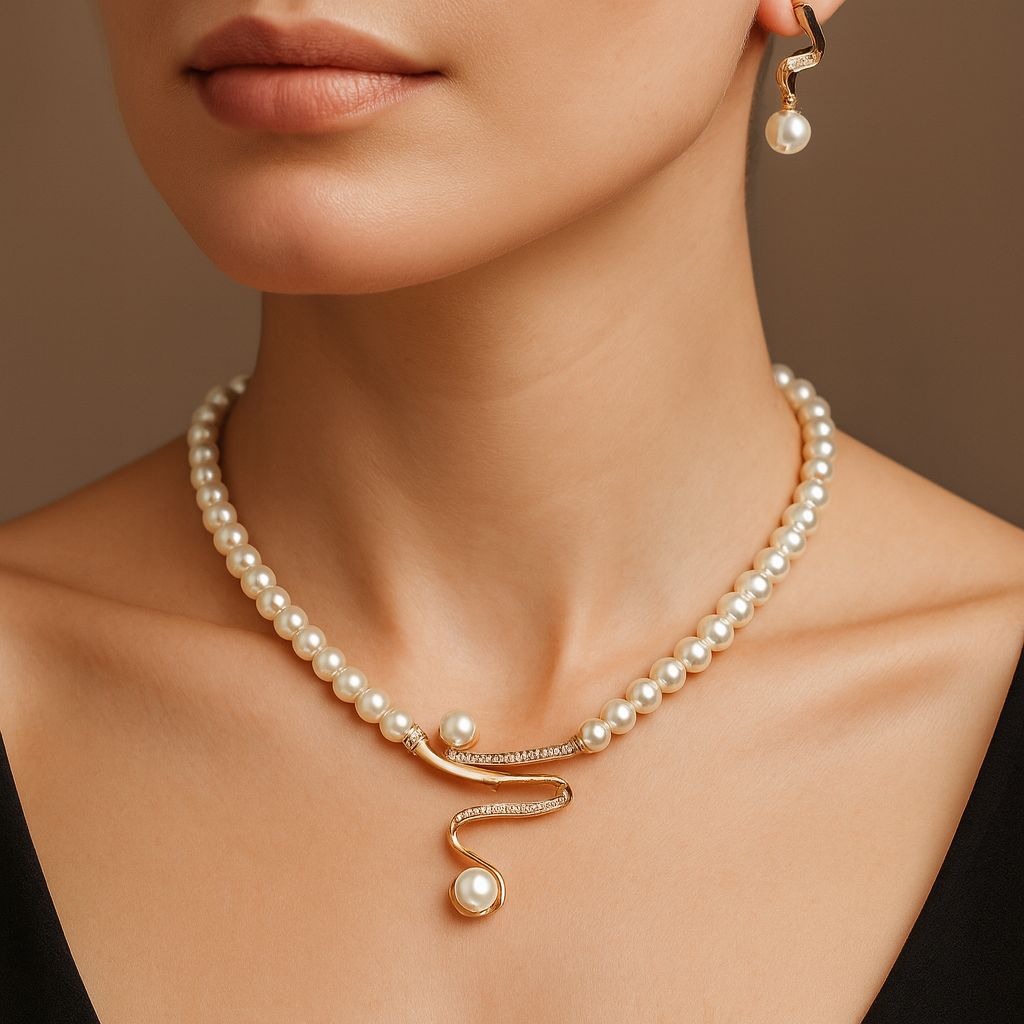 Fabienne - Gyöngy nyaklánc + fülbevaló szett