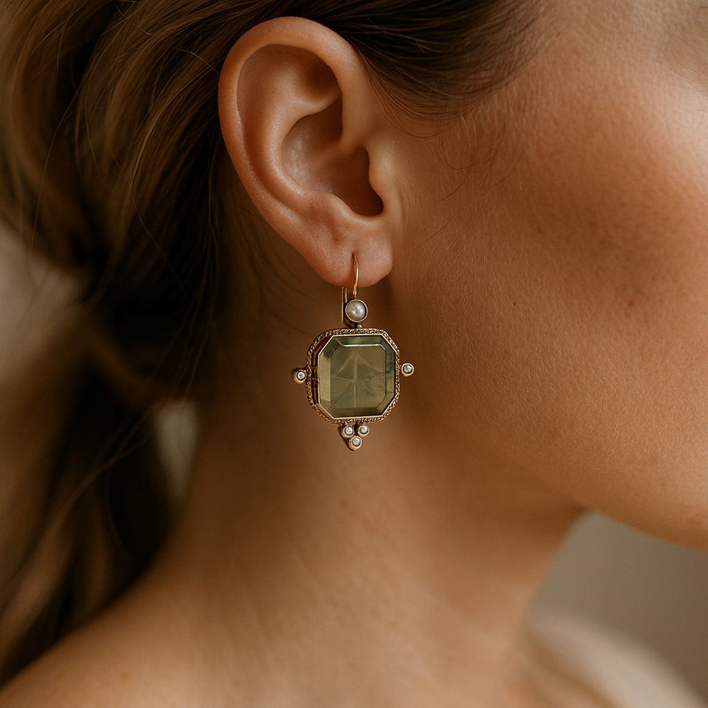 Julia - Vintage Zöld Gyöngy Fülbevalók