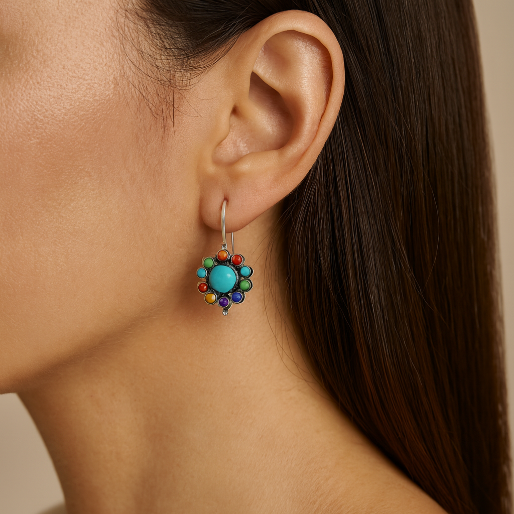 Leonora – Ovális kővel díszített ezüst fülbevalók.